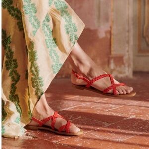 Like New - Sezane Adeline Low Sandals - Woven Coral Flat - Size 9